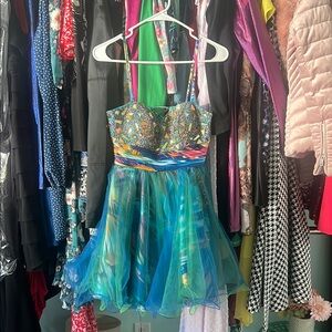 Dave & Johnny Blue Dance Costume with Tulle and Sparkle